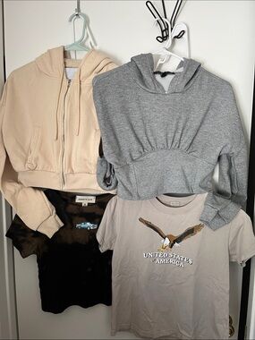 Cropped Hoodies Moto Crop Tee Shirt USA Eagle Casual Athletic Juniors M Bundle